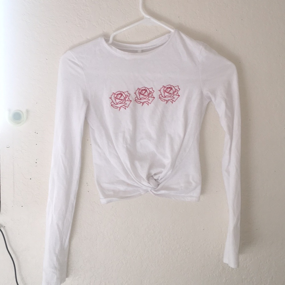 Cropped White Long-Sleeve Top
